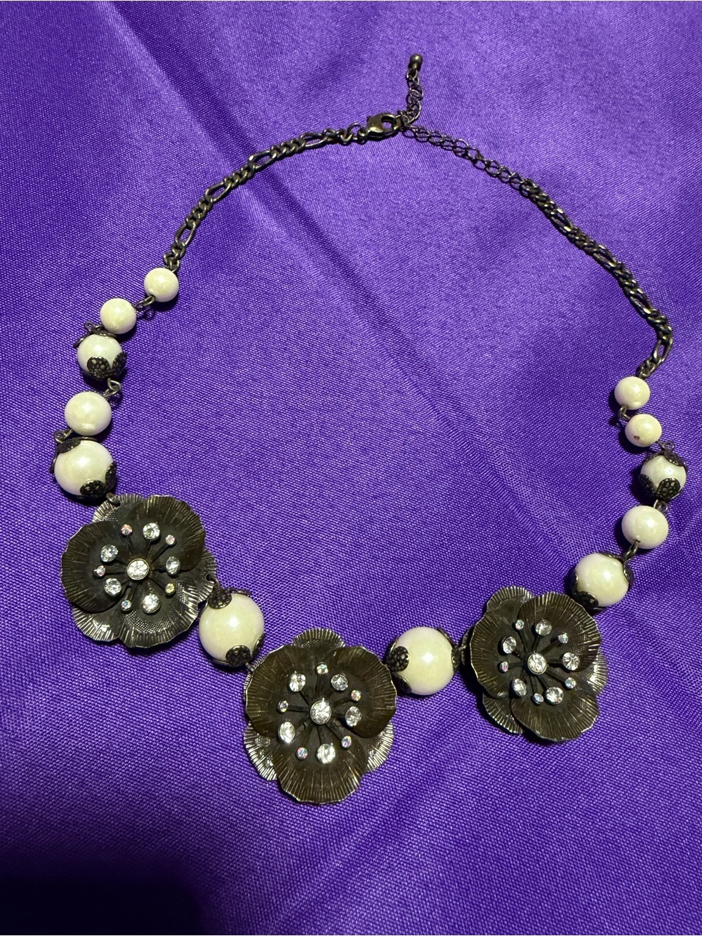 Park Lane Floral Statement Necklace White Beads Crystal Flowers – New